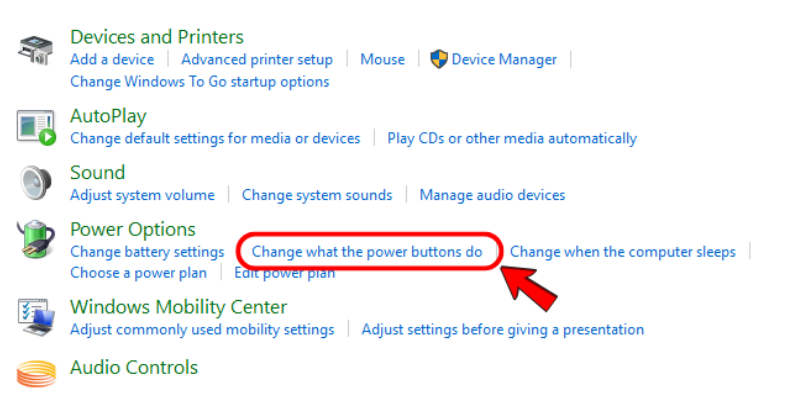 Open Power Button options