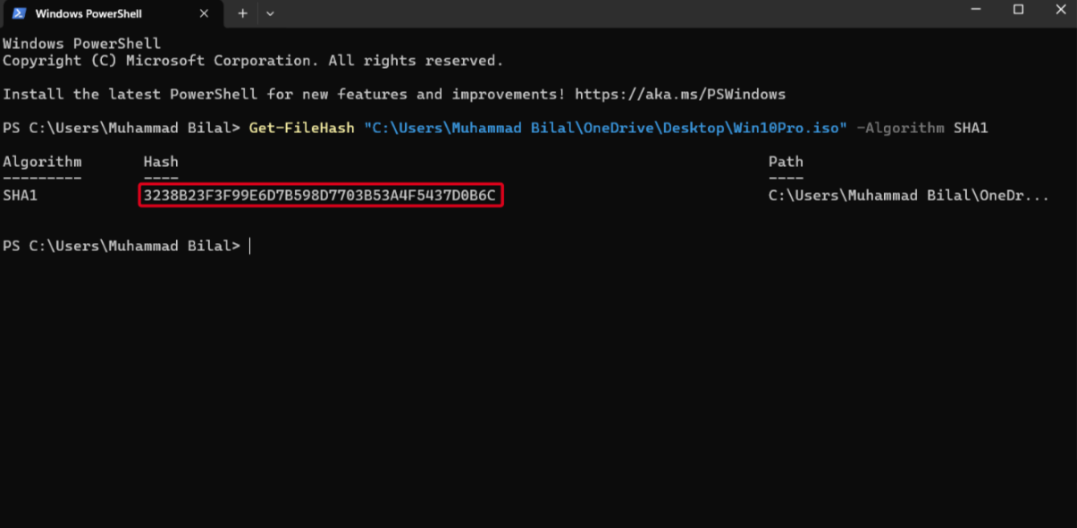 Windows Powershell FIleHash Command