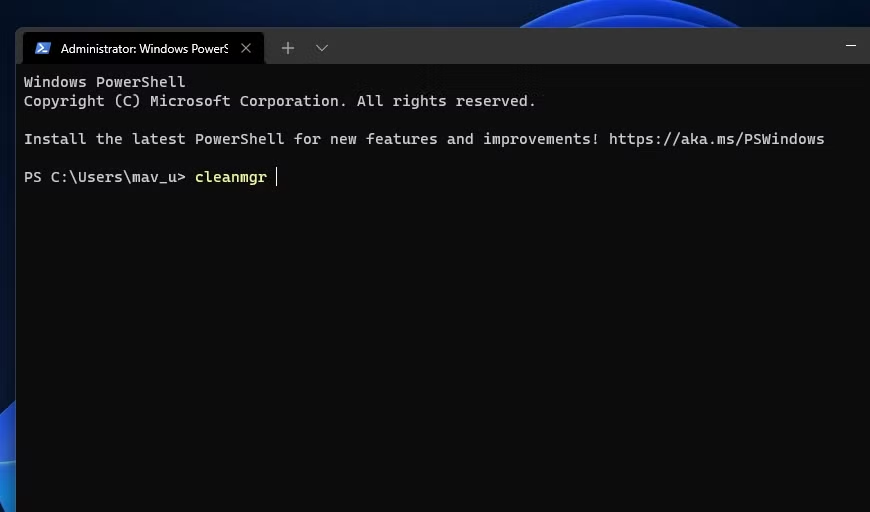 Type cleanmgr and press Enter