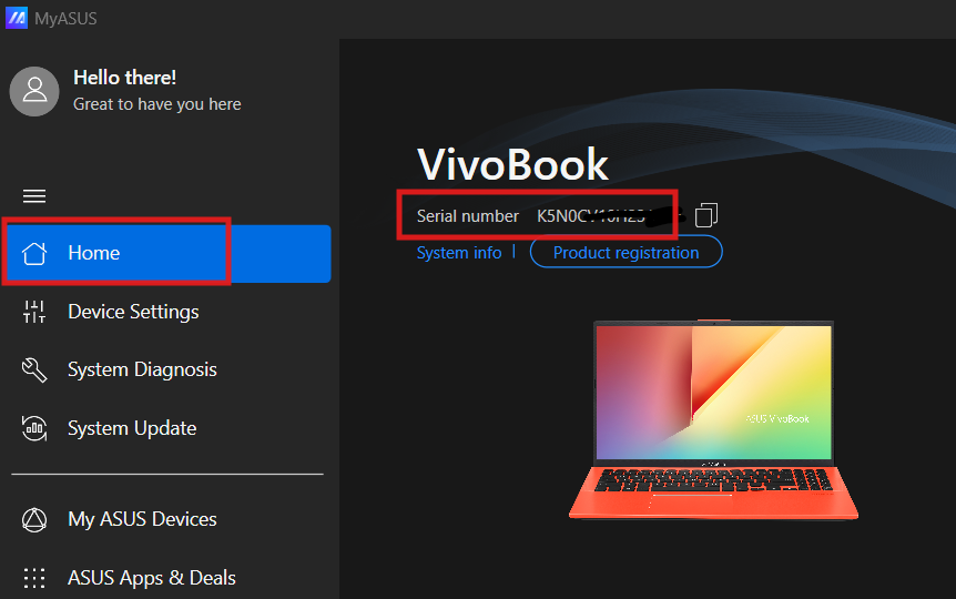 serial number in the MyASUS App