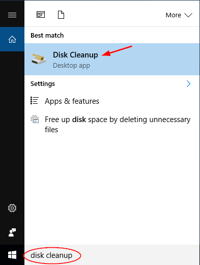 Press Start, search “Disk Cleanup”