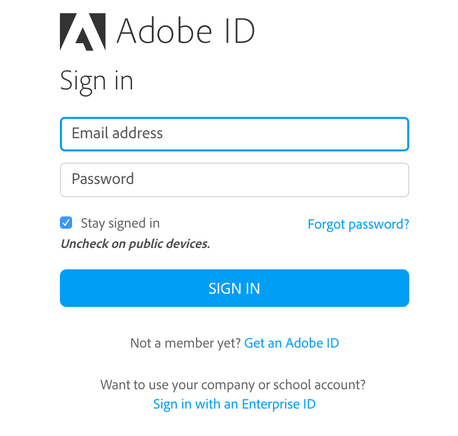 Adobe Login Page