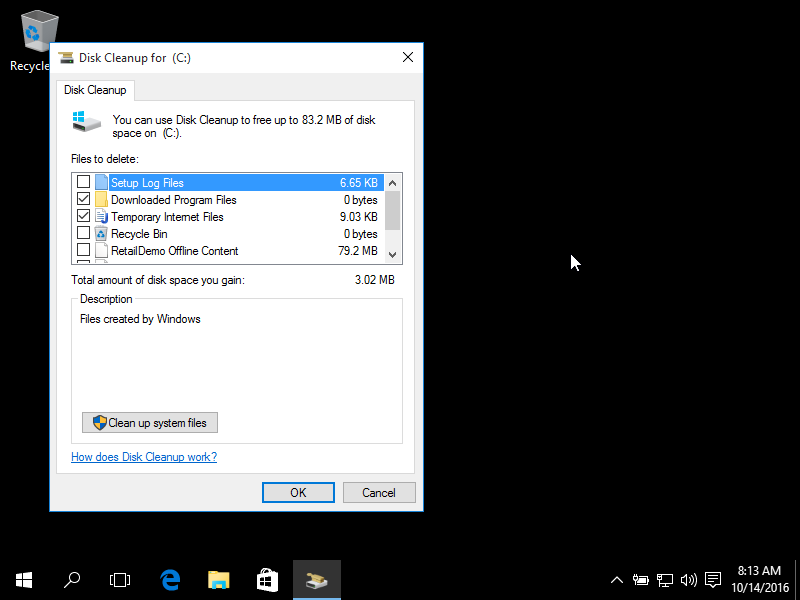 In the Disk Cleanup window that appears, select your system drive, usually C:\.