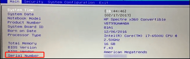 serial number in the BIOS