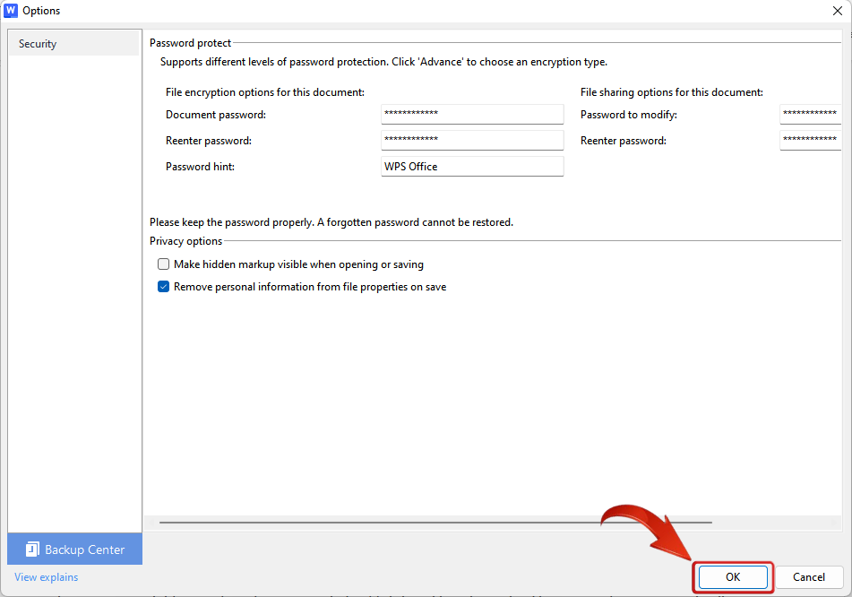 Crittografa il documento in WPS Office