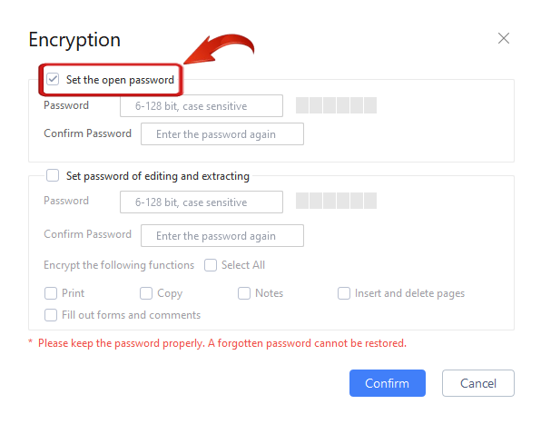 Imposta la password di apertura per PDF