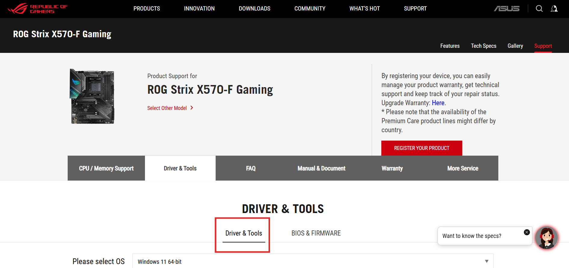 Driver & Tools in ASUS official site