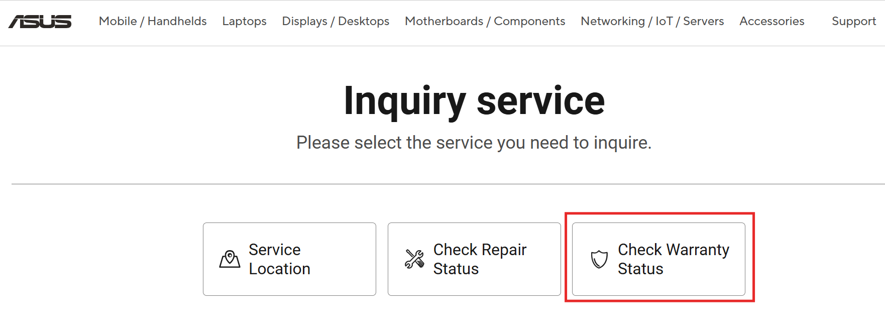 ASUS warranty check via official website