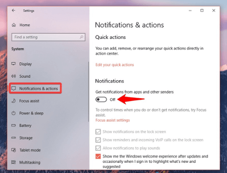 Notifications & actions