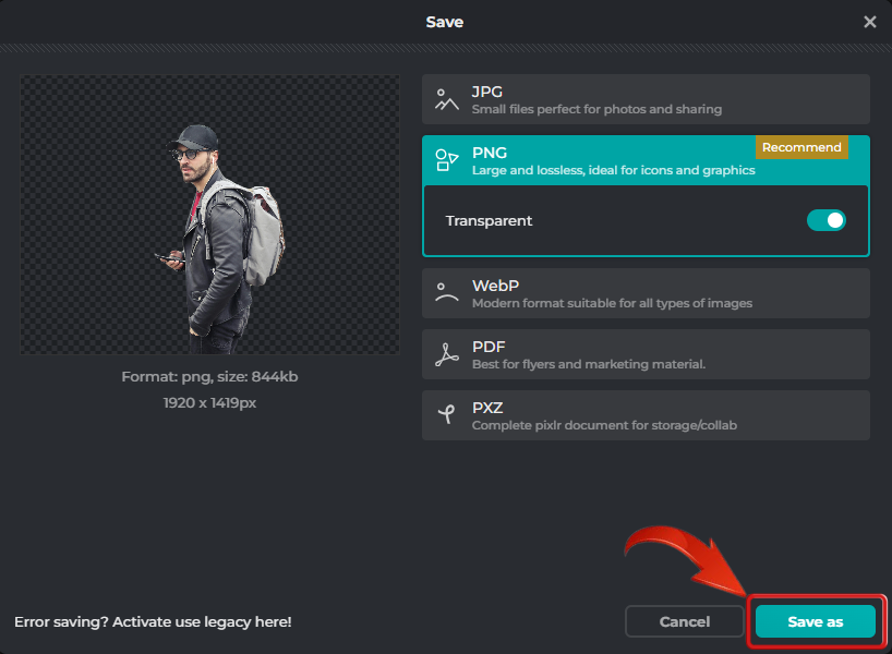 Ak chcete obrázok uložiť, vyberte položku Formát