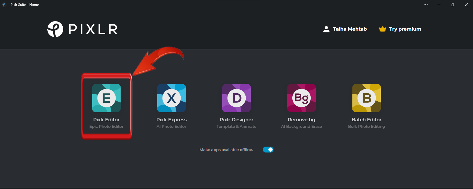 Otvorte Pixlr Editor