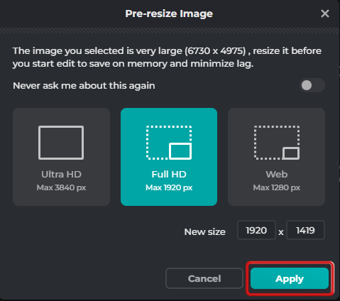Zmeňte veľkosť obrázka pred úpravou