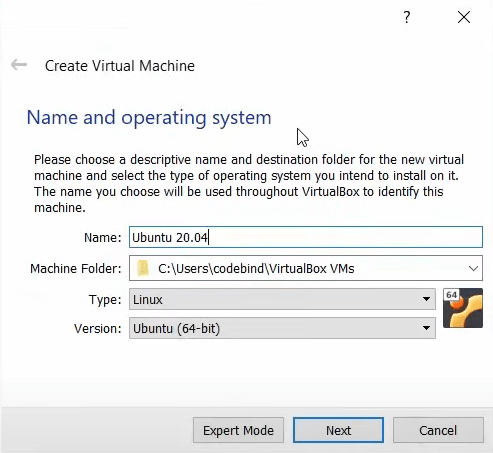 Setting up name, path, type, and version of your VM
