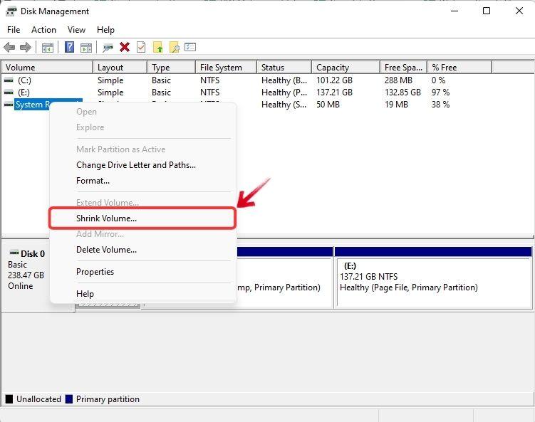 Shrink Volume option