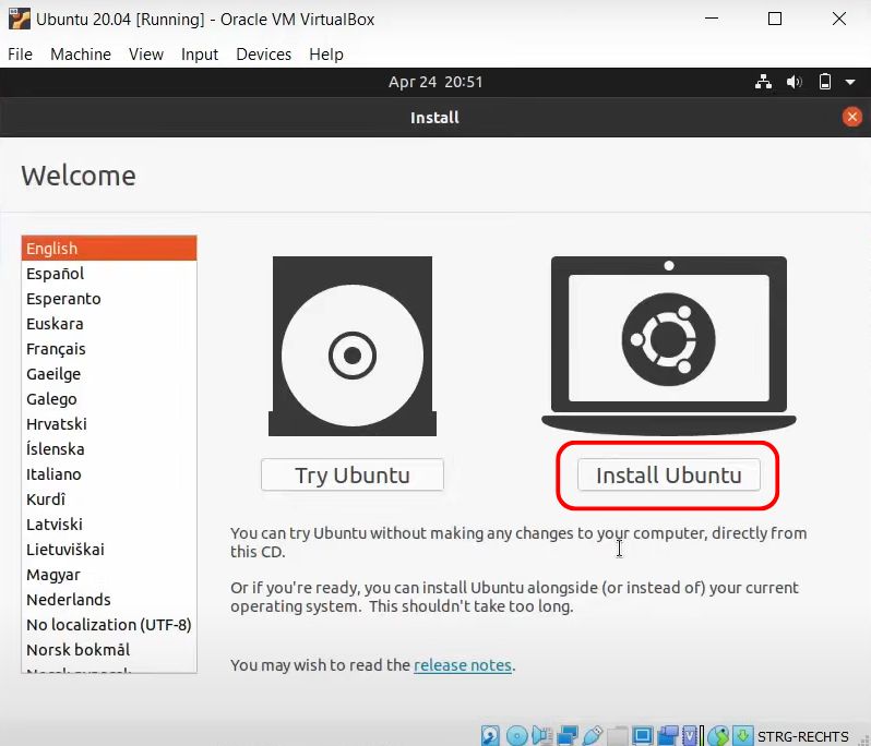 Installing ubuntu in your virtual machine