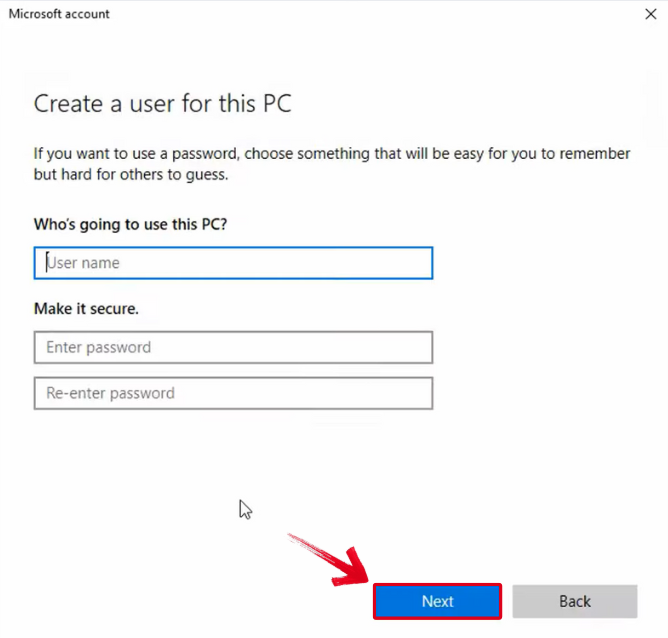 User Creation Window