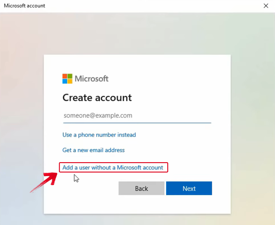 Account Creation Window