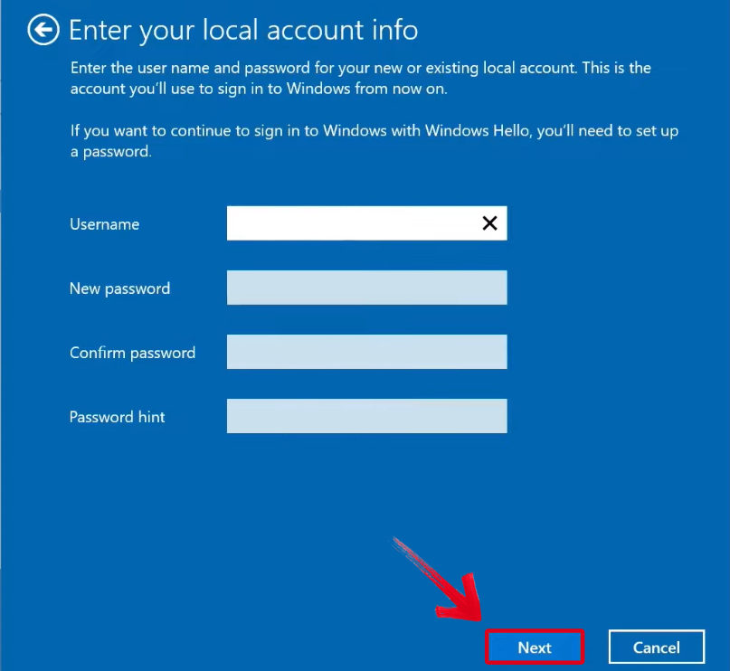  Local Account Info Window