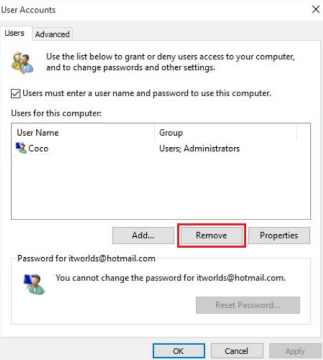  User Accounts Window