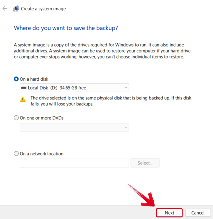 Choosing Backup Location
