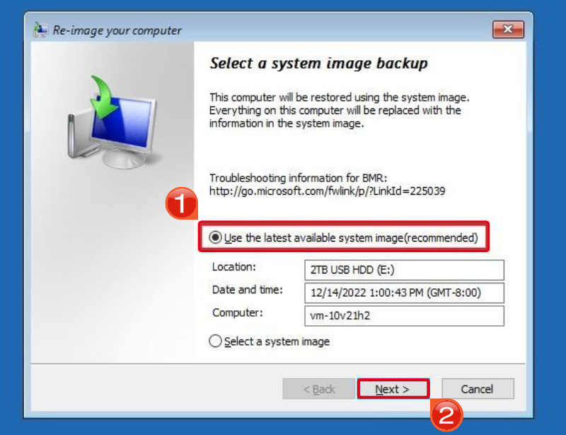 Select System Image Backup