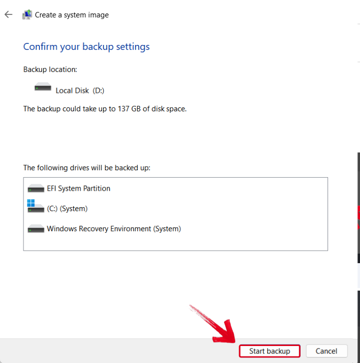 Confirm Backup Settings