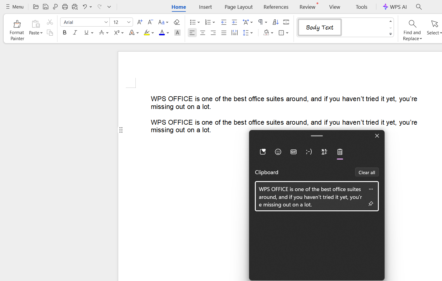 Pasted Item in Text Editor