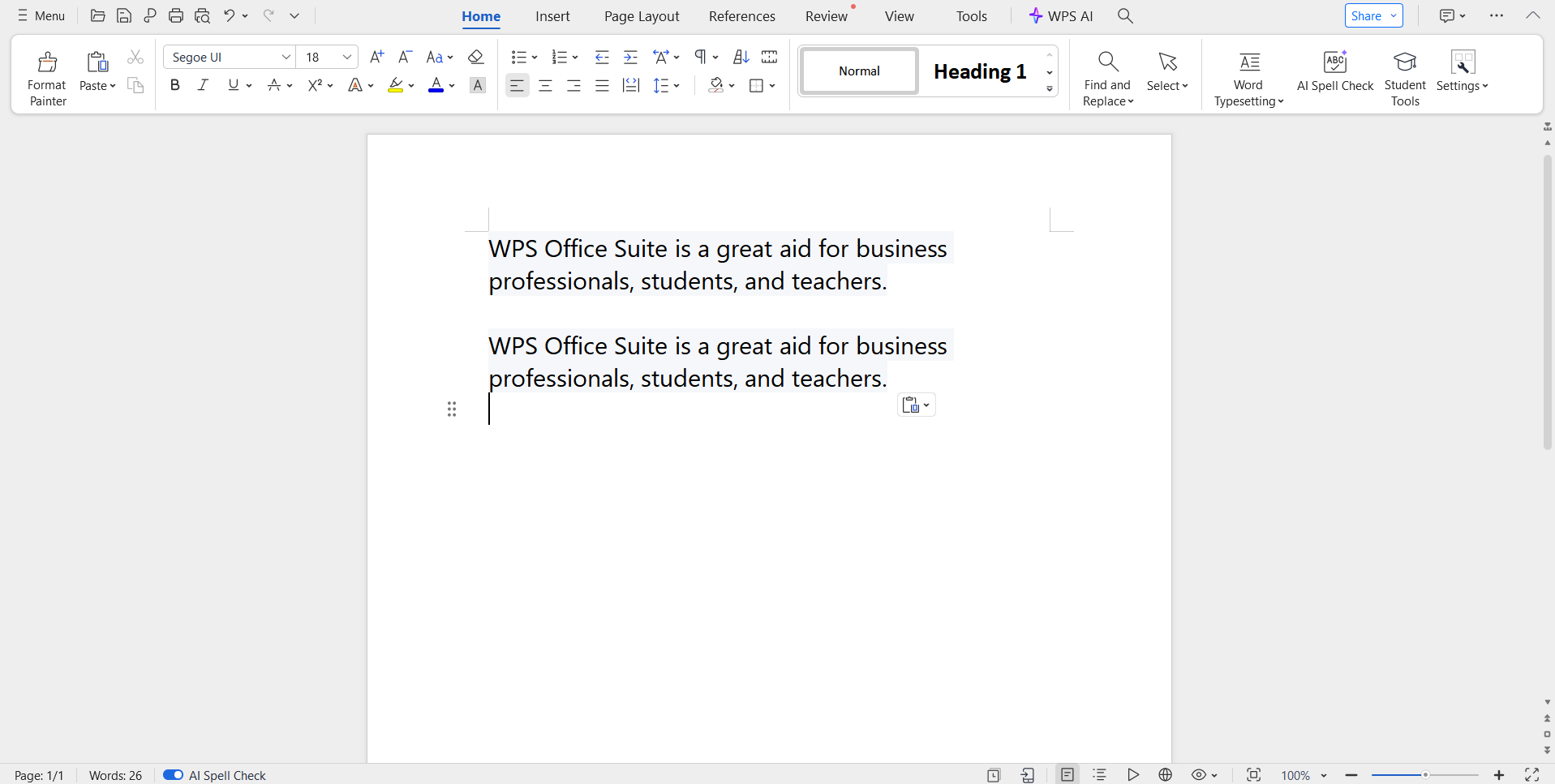 Selected Data Pasted