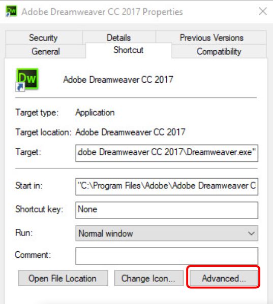 Properties with advanced option
