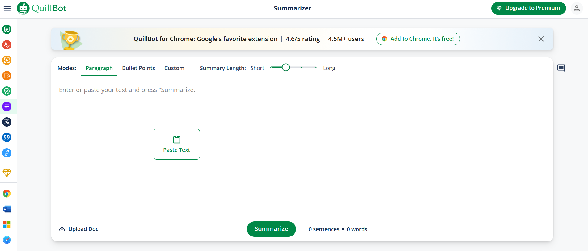 Quillbot AI summarizer generating summary