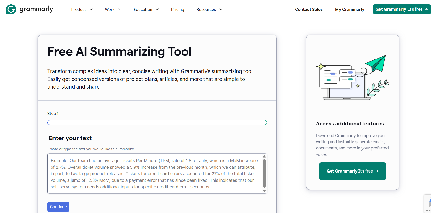 Grammarly summarizer tool