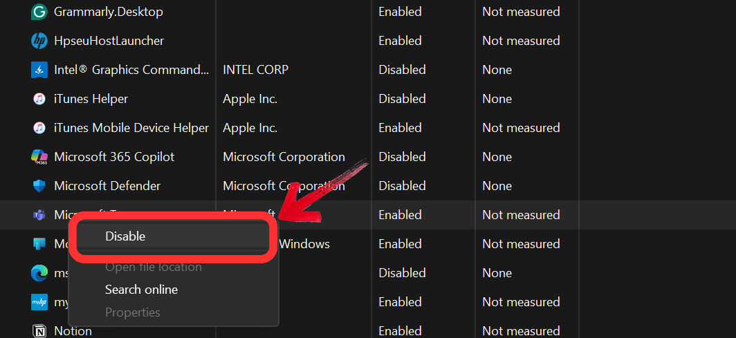 Click disable