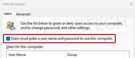 Unchecking password requirement for login in netplwiz