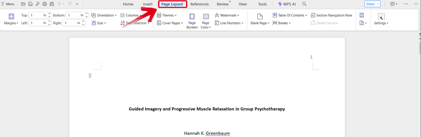 Opening Page Layout Tab