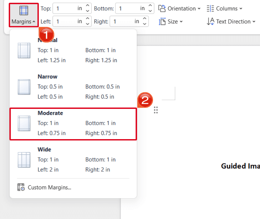 Page Margin Menu