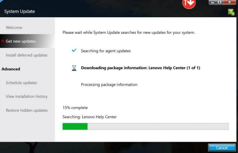 Image of Lenovo system update app launch