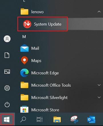 Image of Lenovo start menu
