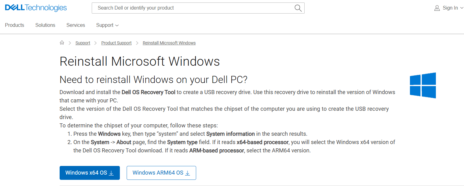 Download and Install the Dell OS Recovery Tool