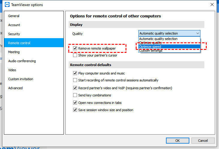 Adjust visual settings of TeamViewer