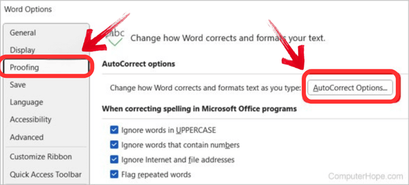 Click Autocorrect options