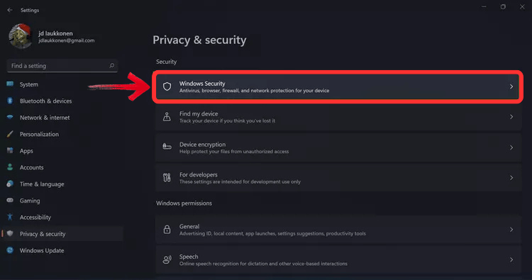  Click Windows Security