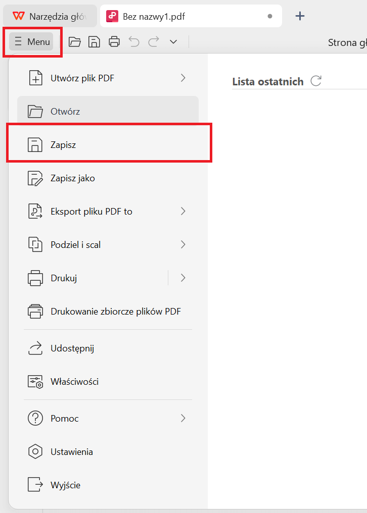 WPS PDF Zapisz PDF