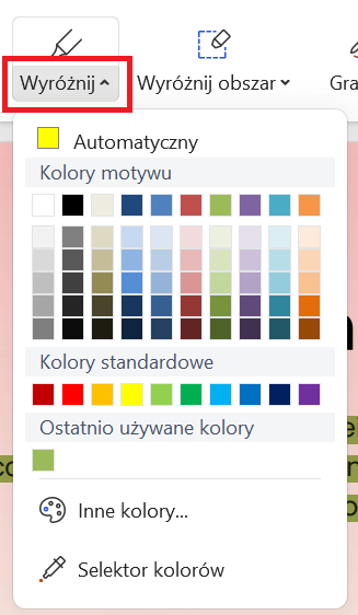 Zmiana koloru wyróżnienia w WPS PDF
