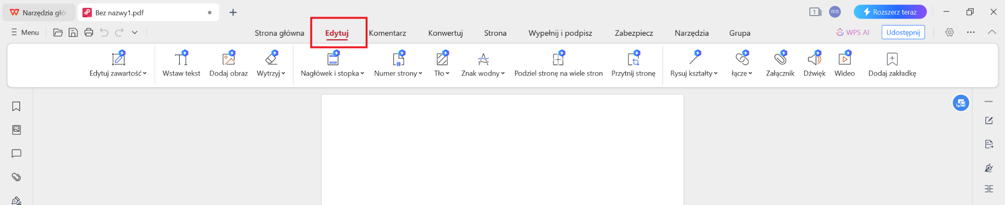 WPS PDF karta Edycja