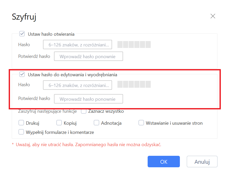 Dodaj hasło, aby kontrolować edytowanie i kopiowanie PDF