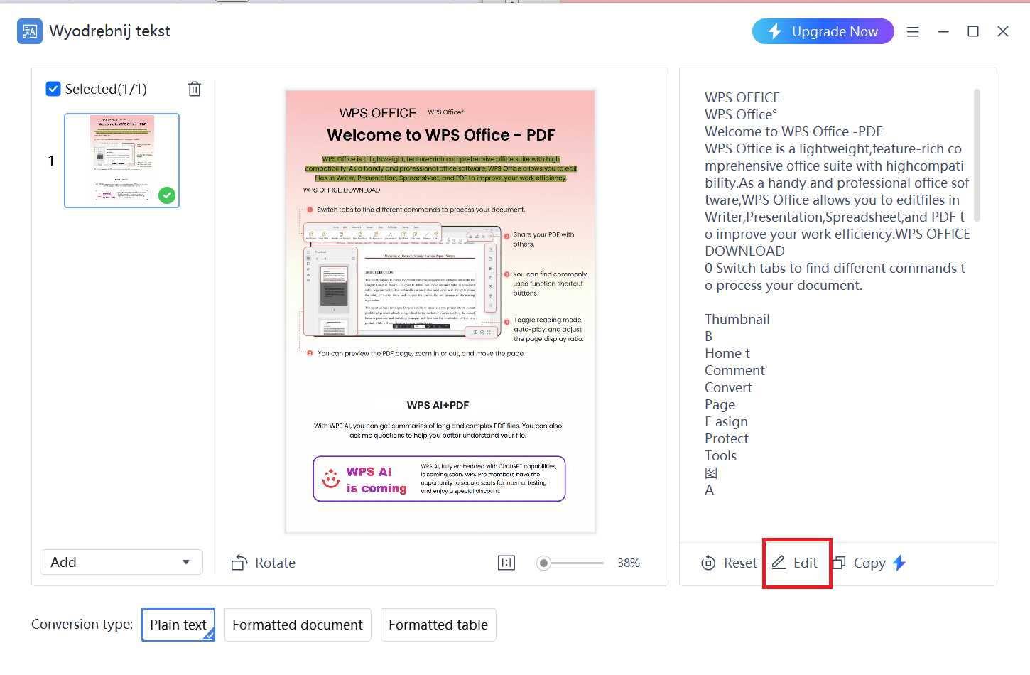  Edytuj wyodrębniony tekst w WPS PDF