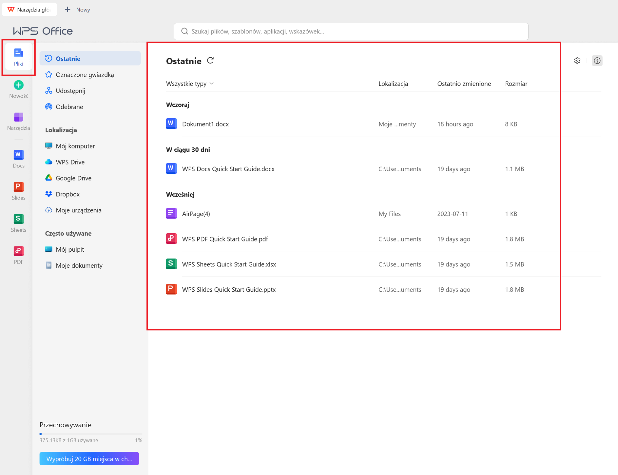 WPS Office otwórz plik