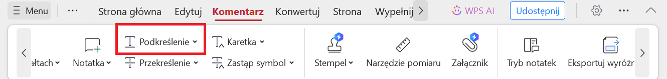Narzędzie Podkreślenia WPS PDF