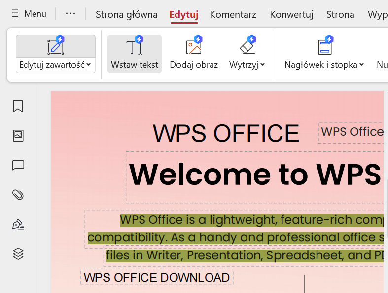 Funkcja dodawania tekstu w WPS PDF