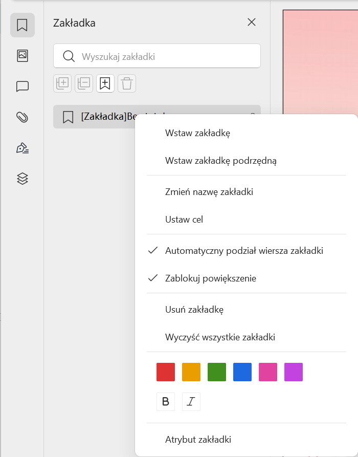: Właściwości zakładek w WPS PDF